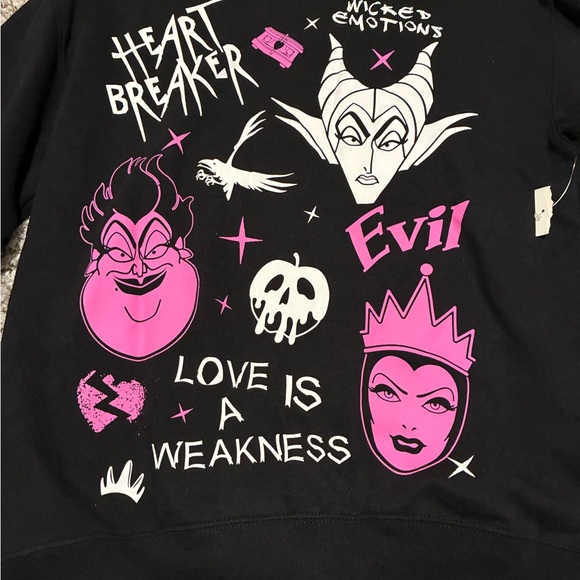 Walt Disney Tops - Black Women’s Graphic Sweatshirt with Pink Villain Motif